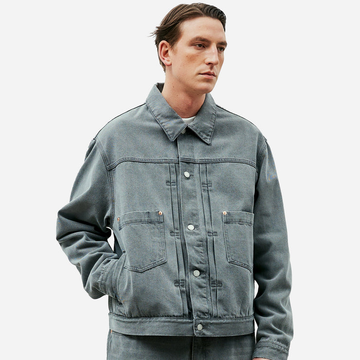 Type 2 Pin Tuck Trucker Denim Jacket - Grey Washed