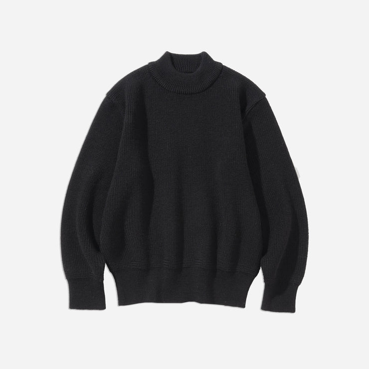 Fisherman Wool Crew Neck Knit - Black