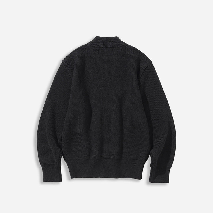 Fisherman Wool Crew Neck Knit - Black