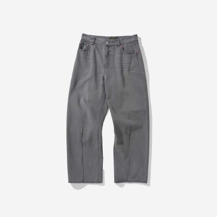 Pin Tuck Loose Fit Jeans - Grey Washed