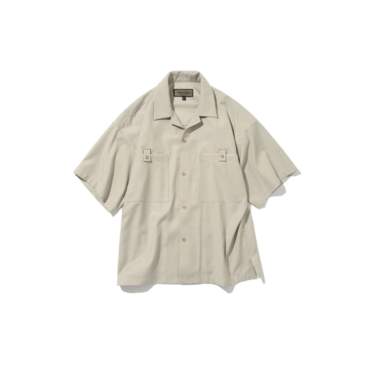 TWO POCKET OPEN COLLAR S/S SHIRT - BEIGE – Uniform Bridge EU