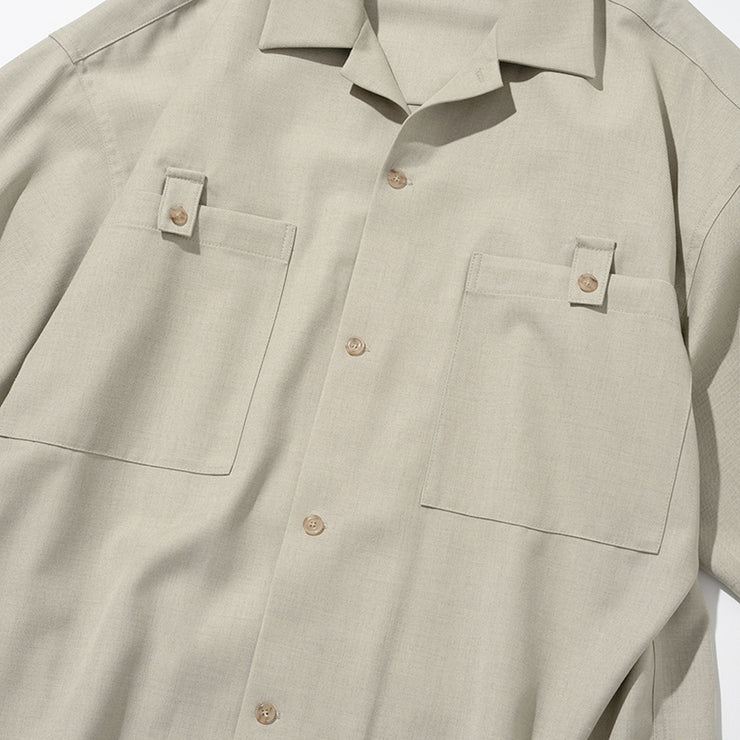 TWO POCKET OPEN COLLAR S/S SHIRT - BEIGE – Uniform Bridge EU