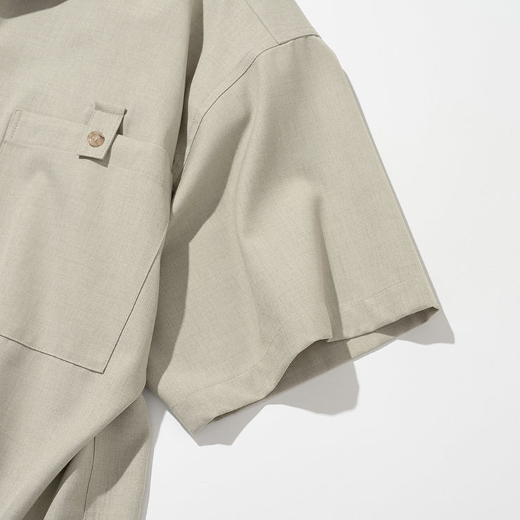 TWO POCKET OPEN COLLAR S/S SHIRT - BEIGE – Uniform Bridge EU