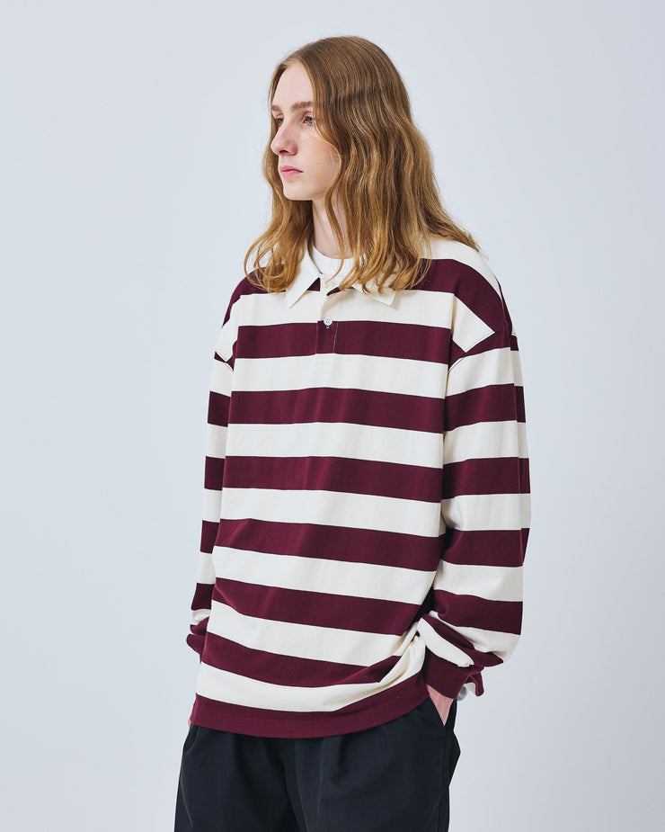 NAVAL COLLAR RUGBY TEE - WINE/WHITE