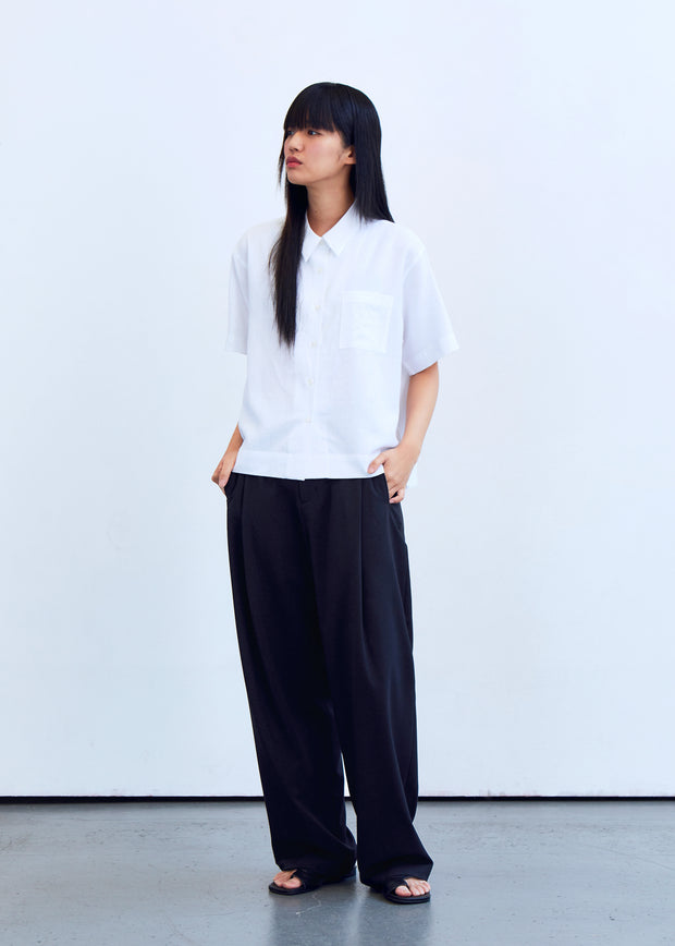Women's Linen Standard Short Shirt - White
