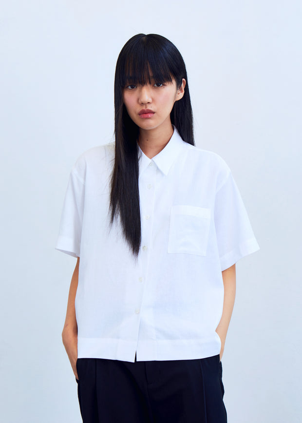 Women's Linen Standard Short Shirt - White