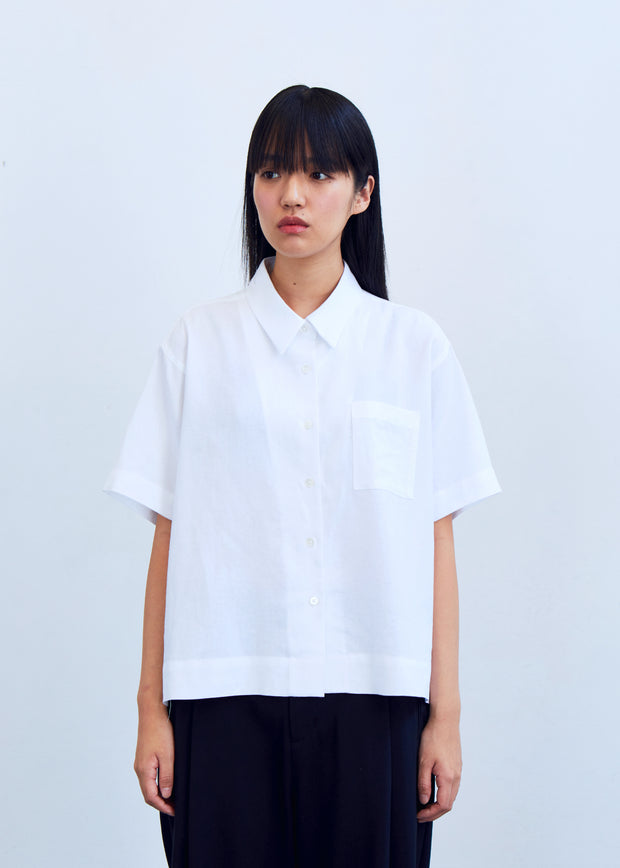 Women's Linen Standard Short Shirt - White