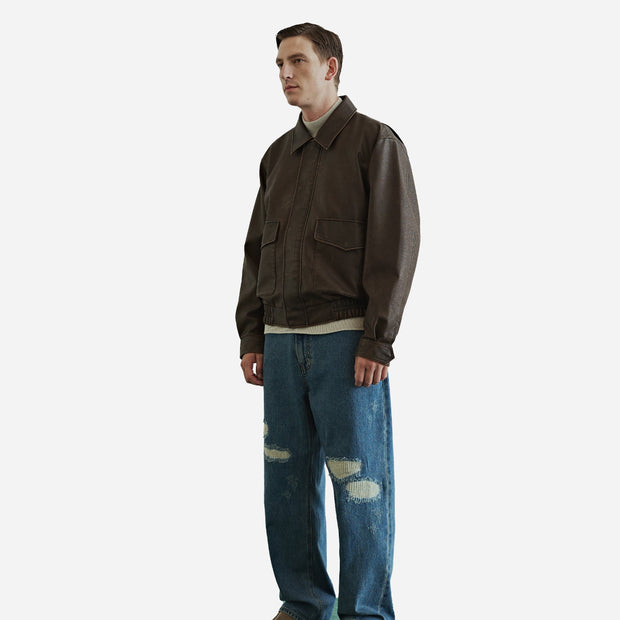 A-2 LEATHER FLIGHT JACKET (VEGAN) - BROWN