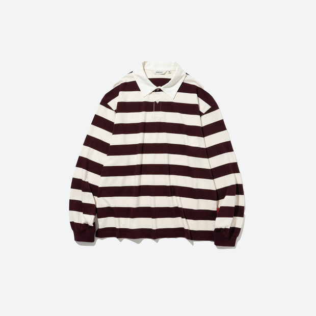 NAVAL COLLAR RUGBY TEE - WINE/WHITE
