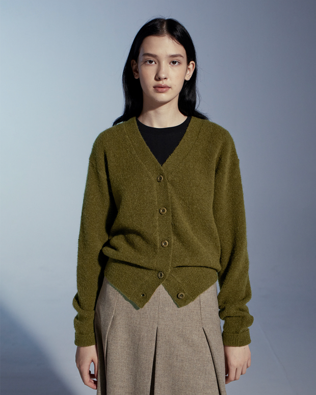 Women's V-Neck Mohair Cardigan - Olive