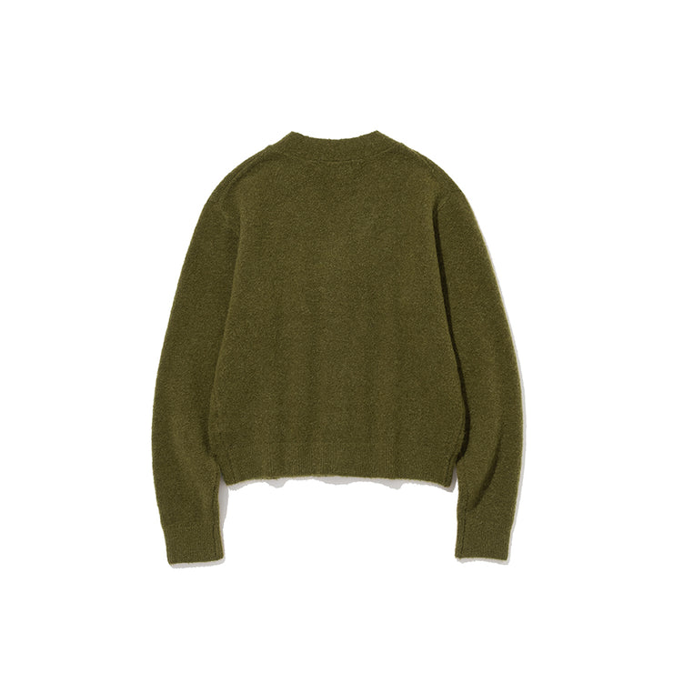 Women's V-Neck Mohair Cardigan - Olive